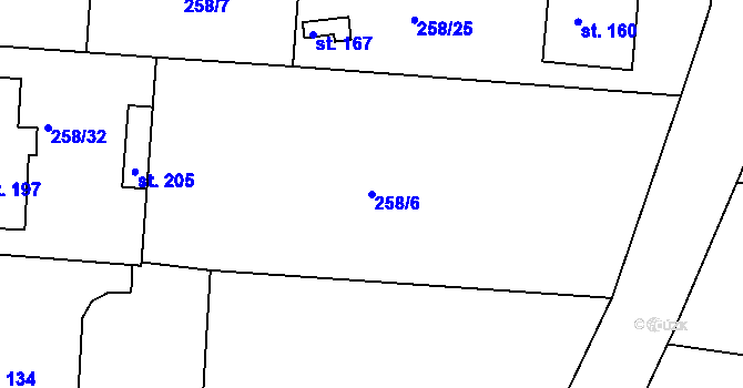 Parcela st. 258/6 v KÚ Vráž u Písku, Katastrální mapa