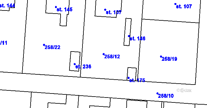 Parcela st. 258/12 v KÚ Vráž u Písku, Katastrální mapa