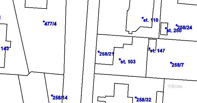 Parcela st. 258/21 v KÚ Vráž u Písku, Katastrální mapa