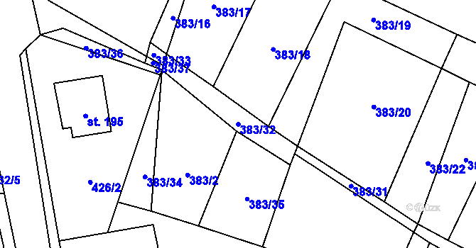 Parcela st. 383/32 v KÚ Vražkov, Katastrální mapa