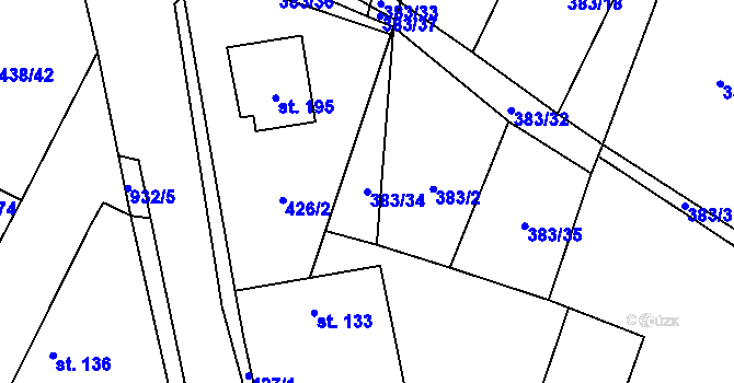 Parcela st. 383/34 v KÚ Vražkov, Katastrální mapa