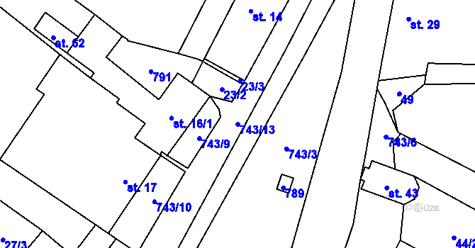 Parcela st. 743/13 v KÚ Vrážné, Katastrální mapa