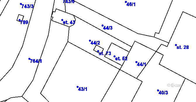 Parcela st. 73 v KÚ Vrážné, Katastrální mapa