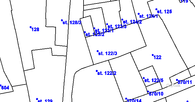 Parcela st. 122/3 v KÚ Dubany na Hané, Katastrální mapa