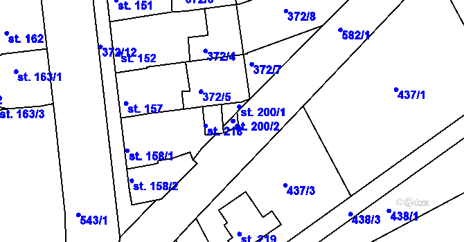 Parcela st. 200/2 v KÚ Dubany na Hané, Katastrální mapa