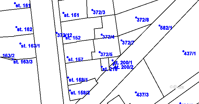 Parcela st. 372/5 v KÚ Dubany na Hané, Katastrální mapa