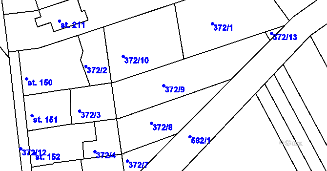 Parcela st. 372/9 v KÚ Dubany na Hané, Katastrální mapa