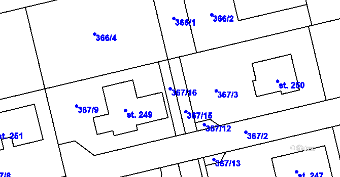 Parcela st. 367/16 v KÚ Dubany na Hané, Katastrální mapa