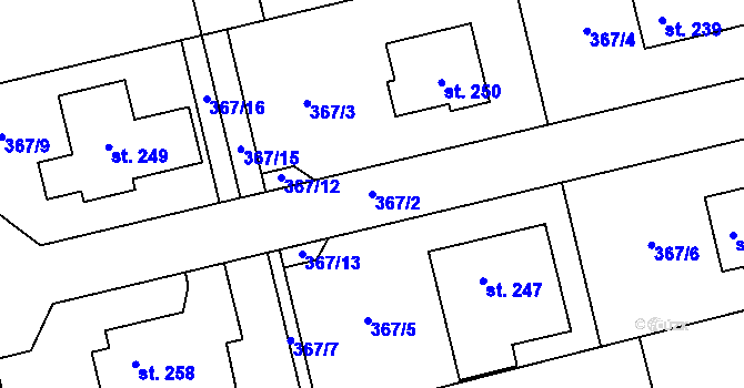 Parcela st. 367/2 v KÚ Dubany na Hané, Katastrální mapa