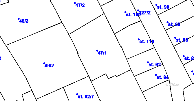 Parcela st. 47/1 v KÚ Štětovice, Katastrální mapa