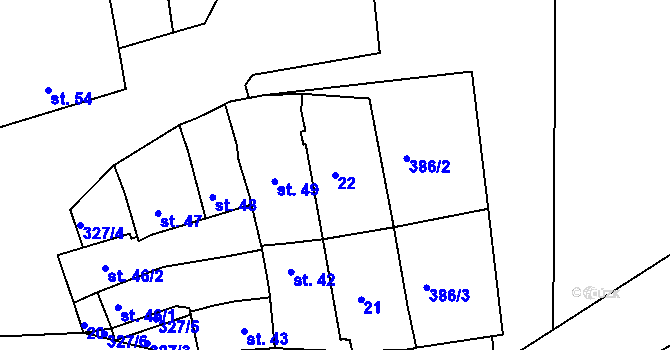 Parcela st. 22 v KÚ Štětovice, Katastrální mapa