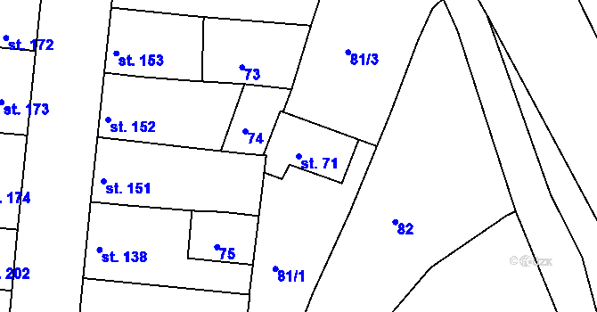 Parcela st. 71 v KÚ Vrbátky, Katastrální mapa