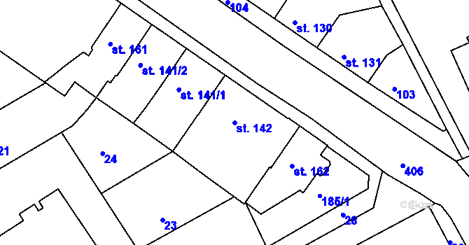 Parcela st. 142 v KÚ Vrbátky, Katastrální mapa