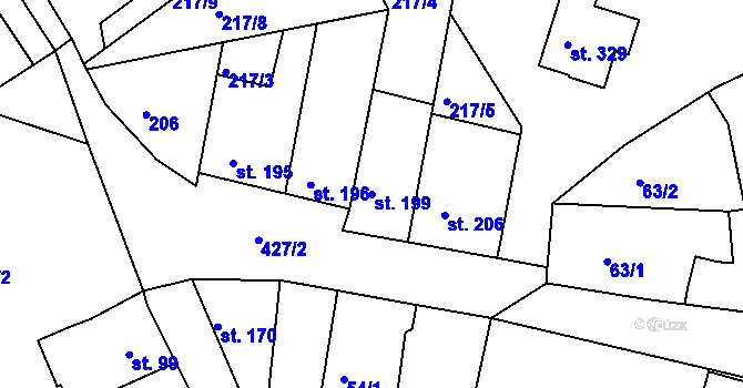 Parcela st. 199 v KÚ Vrbátky, Katastrální mapa