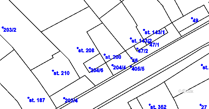 Parcela st. 200 v KÚ Vrbátky, Katastrální mapa