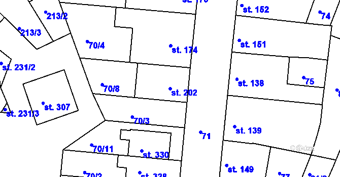 Parcela st. 202 v KÚ Vrbátky, Katastrální mapa