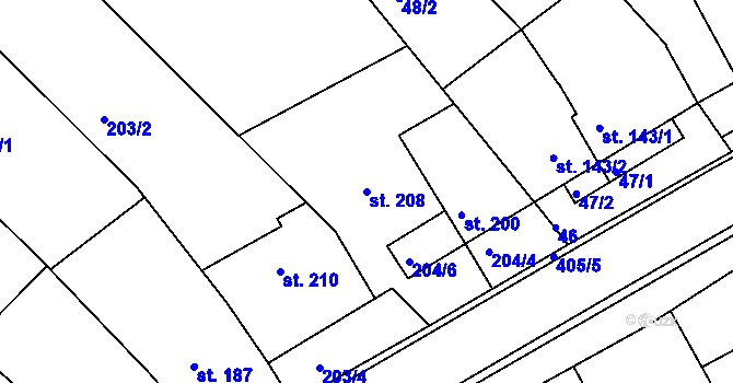 Parcela st. 208 v KÚ Vrbátky, Katastrální mapa