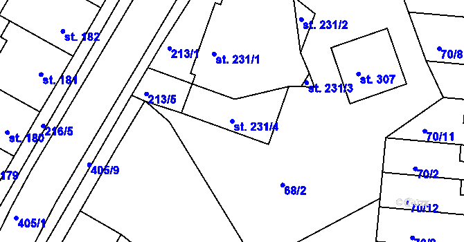 Parcela st. 231/4 v KÚ Vrbátky, Katastrální mapa