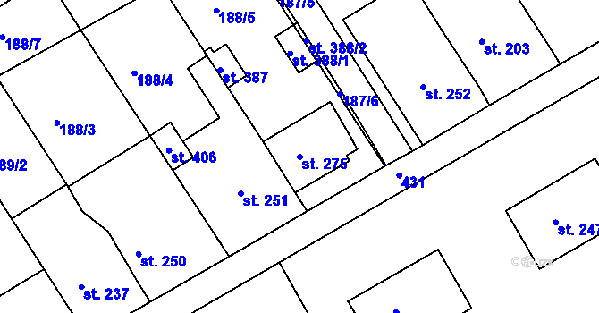 Parcela st. 275 v KÚ Vrbátky, Katastrální mapa
