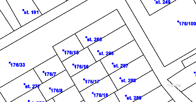 Parcela st. 286 v KÚ Vrbátky, Katastrální mapa