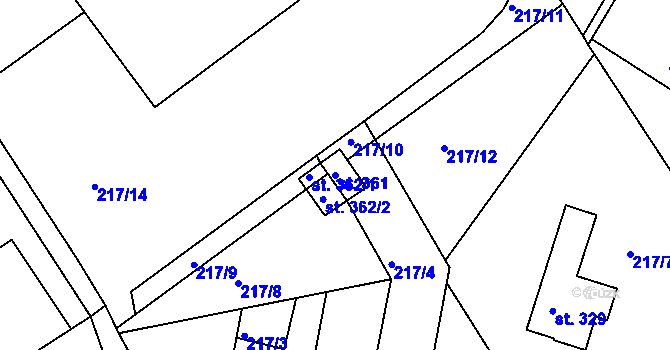 Parcela st. 361 v KÚ Vrbátky, Katastrální mapa