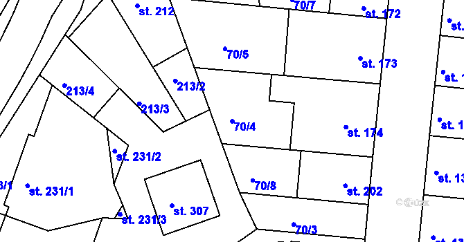 Parcela st. 70/4 v KÚ Vrbátky, Katastrální mapa