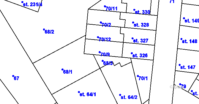 Parcela st. 70/9 v KÚ Vrbátky, Katastrální mapa