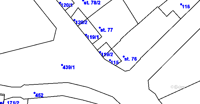 Parcela st. 119/2 v KÚ Vrbátky, Katastrální mapa