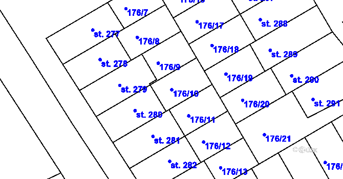 Parcela st. 176/10 v KÚ Vrbátky, Katastrální mapa