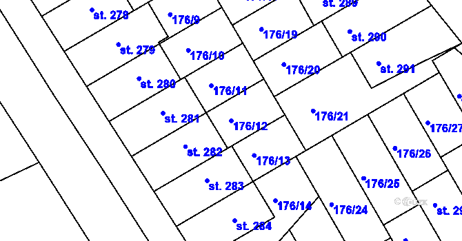 Parcela st. 176/12 v KÚ Vrbátky, Katastrální mapa