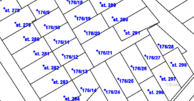 Parcela st. 176/21 v KÚ Vrbátky, Katastrální mapa