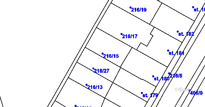 Parcela st. 216/15 v KÚ Vrbátky, Katastrální mapa