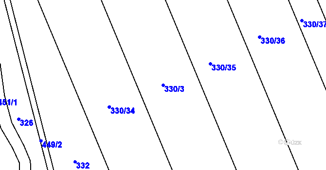 Parcela st. 330/3 v KÚ Vrbátky, Katastrální mapa