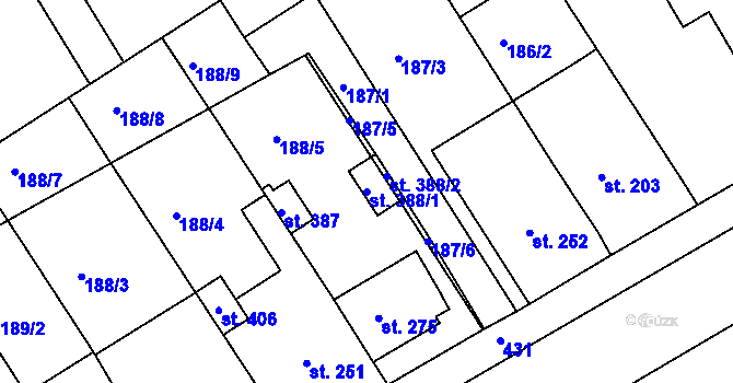 Parcela st. 388/1 v KÚ Vrbátky, Katastrální mapa