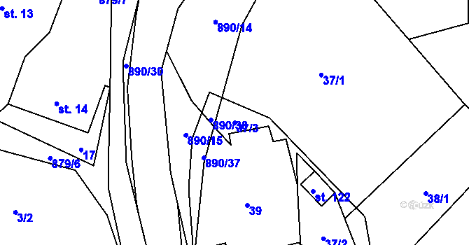 Parcela st. 37/3 v KÚ Louka u Vrbatova Kostelce, Katastrální mapa