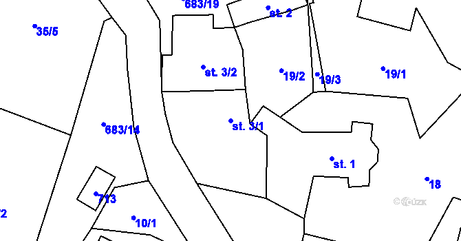 Parcela st. 3/1 v KÚ Vrbatův Kostelec, Katastrální mapa