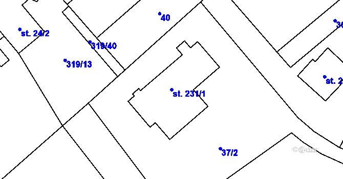 Parcela st. 231/1 v KÚ Vrbatův Kostelec, Katastrální mapa