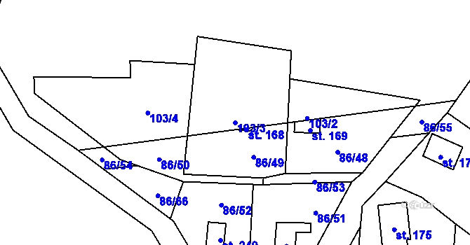 Parcela st. 103/3 v KÚ Vrbatův Kostelec, Katastrální mapa