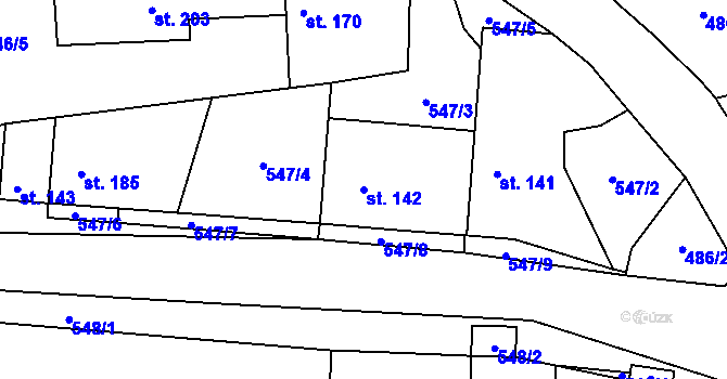 Parcela st. 142 v KÚ Vrbčany, Katastrální mapa