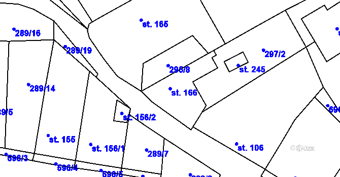 Parcela st. 166 v KÚ Vrbčany, Katastrální mapa