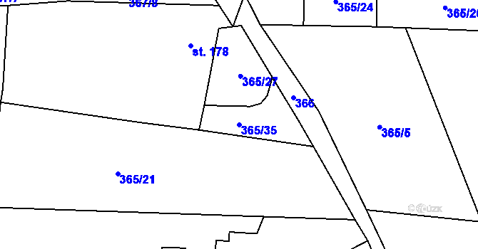 Parcela st. 365/35 v KÚ Vrbčany, Katastrální mapa