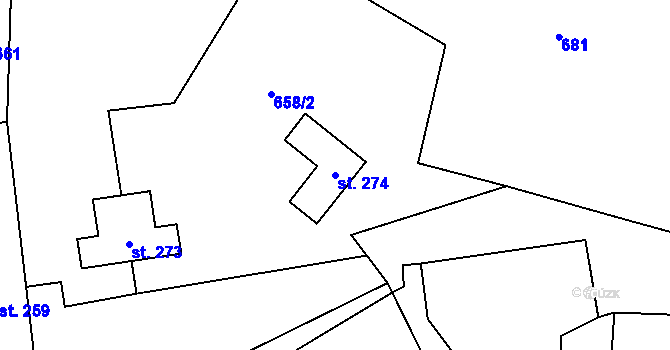 Parcela st. 274 v KÚ Vrbčany, Katastrální mapa