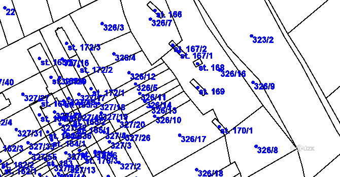 Parcela st. 326 v KÚ Vrbice u Poděbrad, Katastrální mapa
