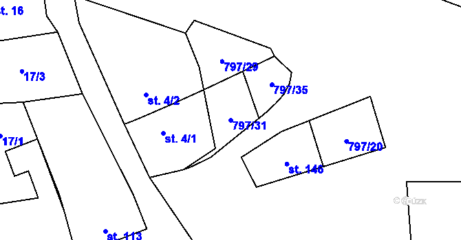 Parcela st. 797/31 v KÚ Vrbice u Poděbrad, Katastrální mapa