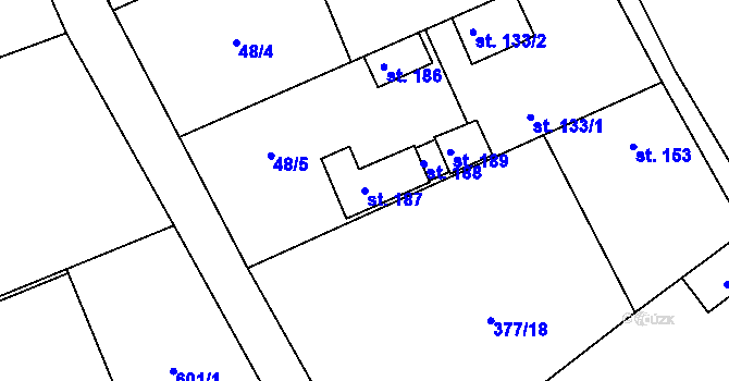 Parcela st. 187 v KÚ Vrbice u Poděbrad, Katastrální mapa
