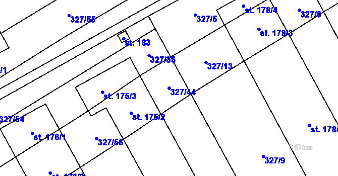 Parcela st. 327/44 v KÚ Vrbice u Poděbrad, Katastrální mapa