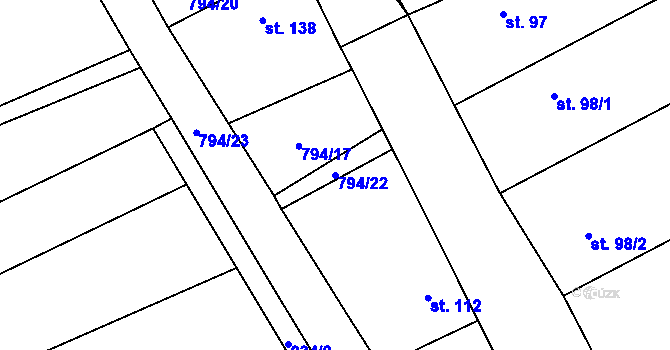 Parcela st. 794/22 v KÚ Vrbice u Poděbrad, Katastrální mapa