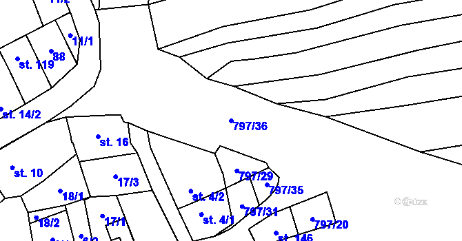 Parcela st. 797/36 v KÚ Vrbice u Poděbrad, Katastrální mapa