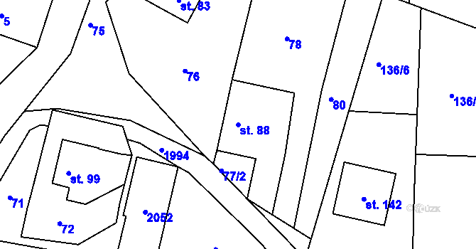 Parcela st. 88 v KÚ Vrbice u Valče, Katastrální mapa