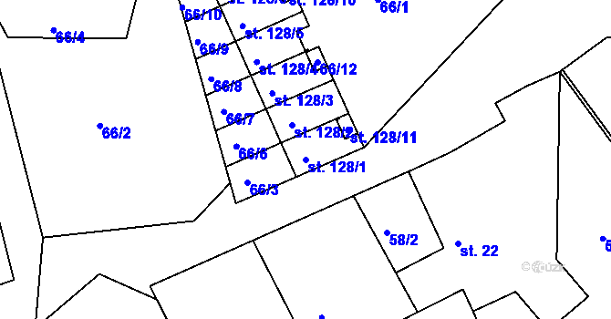 Parcela st. 128/1 v KÚ Vrbice u Valče, Katastrální mapa